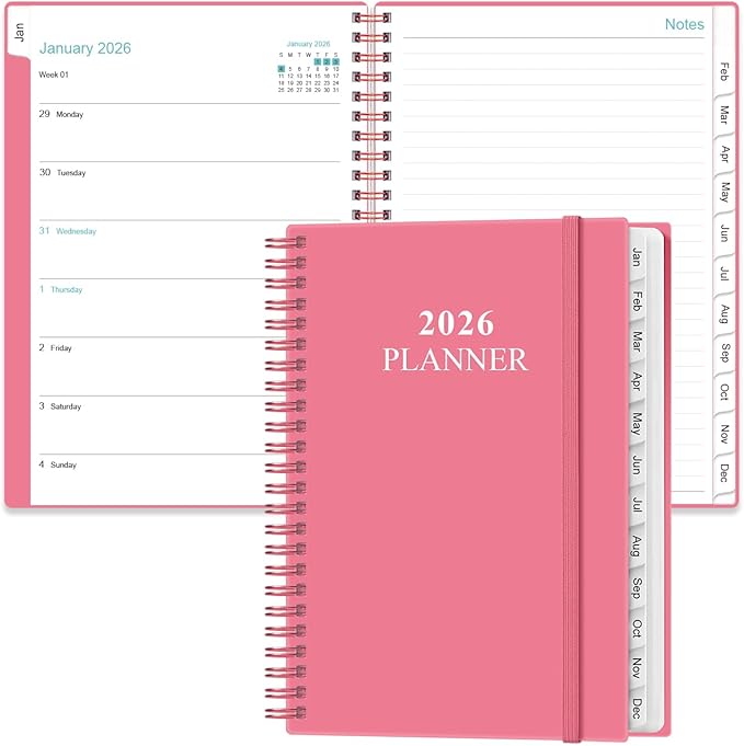 2026 Planner - Weekly & Monthly Planner from January 2026 - December 2026, Planner 2026 with Flexible Cover, Tabs, Inner Pocket, 6.4" x 8.5", Pink