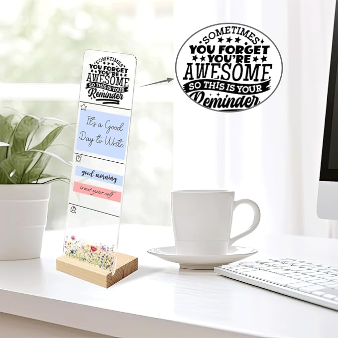Sticky Note Holder Acrylic Monitor Memo Board Desk Organizers and Accessories Desk Decor Post It Note Holder with 200Pcs Sticky Notes Inspirational Reminder Desk Sign