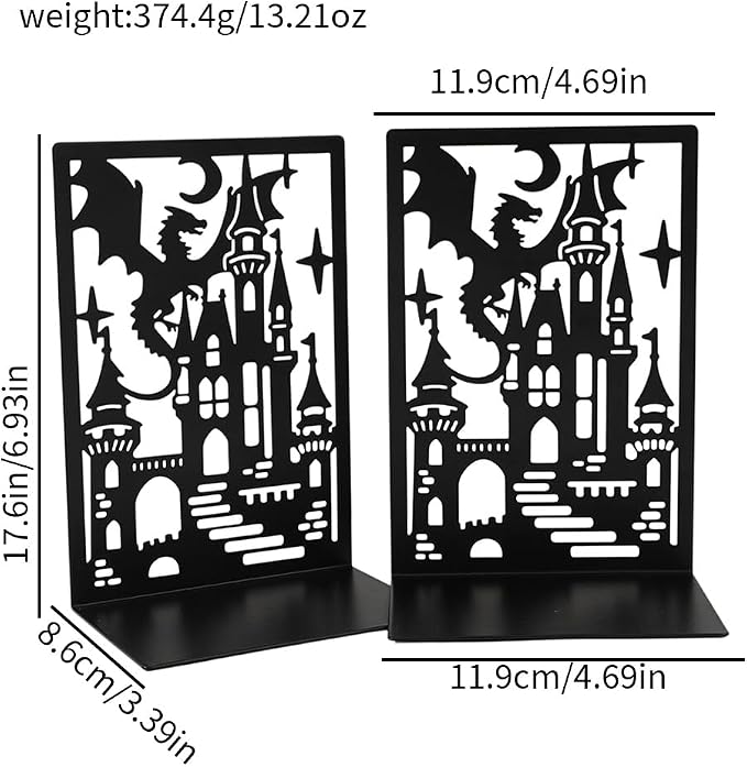 Book Ends, Bookends, Book Ends for Shelves, 1Pair Non Skid Metal Book Divider Decorative Holder, Abstract Art Desgin Book Stopper Supports for Office, Home (Dragon D)