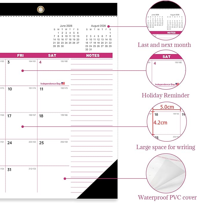Desk Calendar 2026, Wall Calendar 2026-2027 Large Size 17" X 12" Covers January 2026 to June 2027, Pink Cute Desktop Monthly Calendar for Home Classroom School or Teacher Gifts & Office Supplies