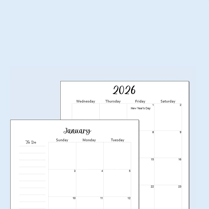 2026 Monthly Planner Calendar Refills for 7,8,9,11 Disc Mini, Classic, Skinny, Junior, Big size Discbound, Happy Planners, Loose-Leaf Inserts, 12 Month (8 Disc Junior, Cat)