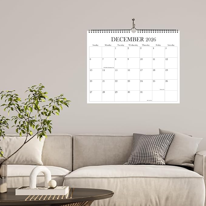 Calendar 2026-2027 - Wall Calendar from January 2026 to June 2027, 2026 Wall Hanging Calendar Planner with Thick Paper, 12" x 14.5", Black