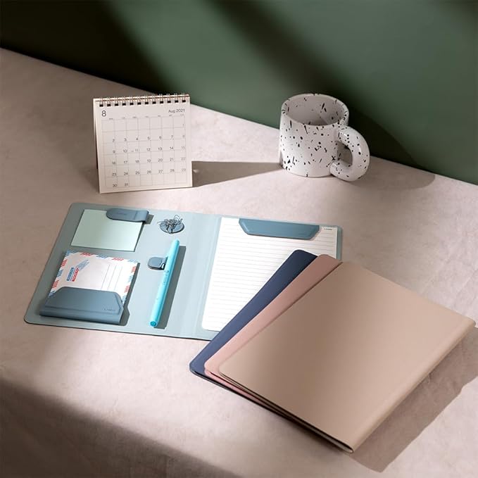 LHiDS Creative Magnetic Business Portfolio Lite Resume Padfolio Organizer with Clipboard, Paper Clip, Writing Pad, Pen/Card Holder, Magnetic Closure for Work, School and More (Sky Blue, A5)