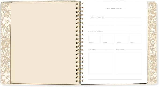 Fringe Studio Paper Wrapped Hardcover Concealed Spiral Wedding Planner with 12 tab dividers & Pockets "DECO FLORAL I DO", Approx. 9.5" w x 11" h, 152 Pg, Wedding Collection (157201)