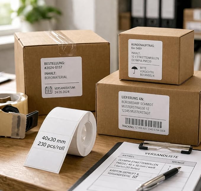 Olympia Label Roll for PM220 | 40 × 30 mm | White | Labels for Label Printers PM220 | Waterproof & Abrasion Resistant