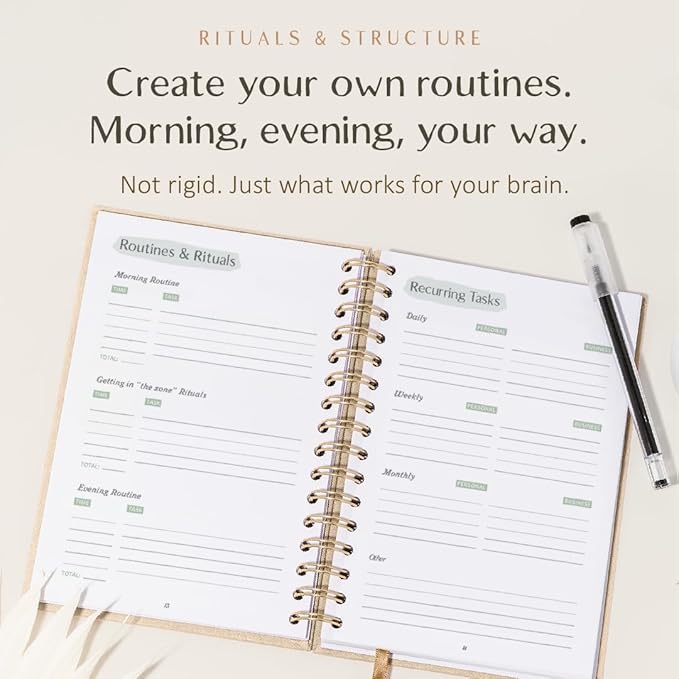 The ADHD Planner - Undated Daily Weekly Schedule Organizer Journal for Disorganized People - Habit Tracker Record Emotions & Mood - Academic Goals - Structure & Focus for Adults Brains (Spiral)