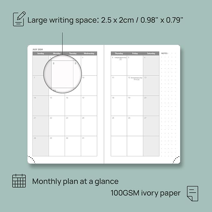 POPRUN Planner 2024-2025 Pocket Size (4'' x 6.25'') Mini Academic Calendar for Purse (July 2024 - June 2025) Weekly & Monthly Organizer for time Management, Leather Cover, Inner Pocket - Pink