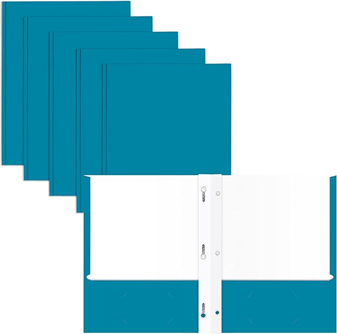 2 Pocket Portfolio Folders with Prongs (Metal Fastener Clips), 25 Pack, Cool Trendy Colors, Fits Letter Size Paper, for School, Office, Home, Matte Finish (Electric Blue)