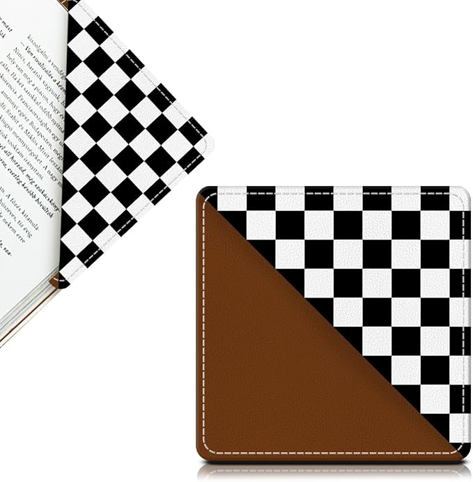 Cute Leather Bookmarks, Fun Triangle Making Corner Bookmark, Book Accessories for Reading Book Lovers, Unbreakable Page Markers for Women Men Black White Plaid