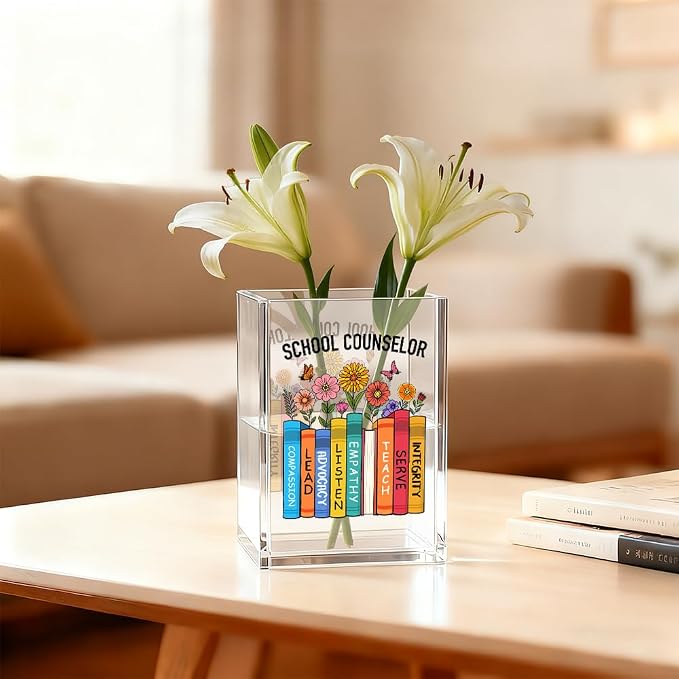 School Counselor Acrylic Pen Holder Cosmetic Organizer, Fun Pencil Pen Holder for Desk, Reading Nook Accessories for Teacher, Back To School Appreciation Gifts for Counselor Psychology Therapist