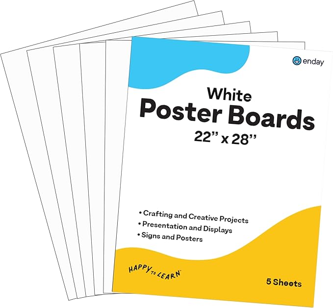 Emraw Poster Board Lightweight Craft Backing Boards for Presentations Office Sign Blank Painting Board Smooth Surface Poster Sheets for School Pack of 5 (White)