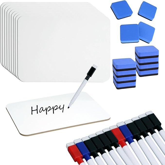 12 Sets Dry Erase Board 5'' x 7'' Mini White Boards Double Sided Small Whiteboard with Whiteboard Eraser and Marker Pens for Office Supplies Teacher Gifts