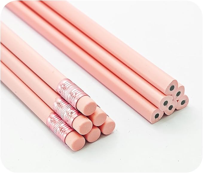 24Pcs HB Graphite Triangular Grip Wood Pencils with Eraser for School, Drawing and Sketching, and Office Use(Pink)