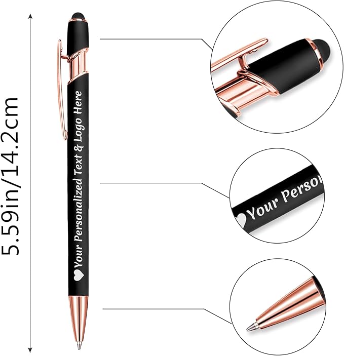 STREADVE 200 Personalized Custom Pens Engraved Writing Pen with Name Logo, Customized Promotional Items Stylus Pen Gifts for Women Realtor Nurse Wedding Business, Rose Gold
