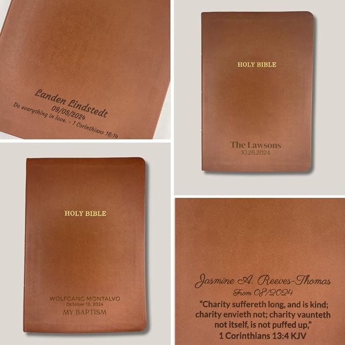 Personalized KJV Thinline Holy Bible Brown Faux Leather Large Print Size | Custom with Name, Date or Text | Gift for Christian & Religious Celebrations