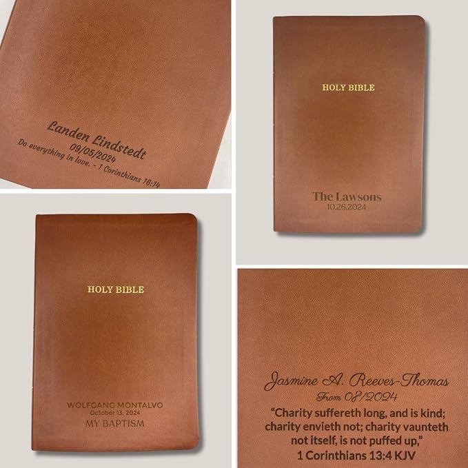 Personalized KJV Holy Bible Brown Faux Leather Thinline Design | Large Print | Custom Name at the Lower Right Side | Gift for Christian & Religious Celebrations
