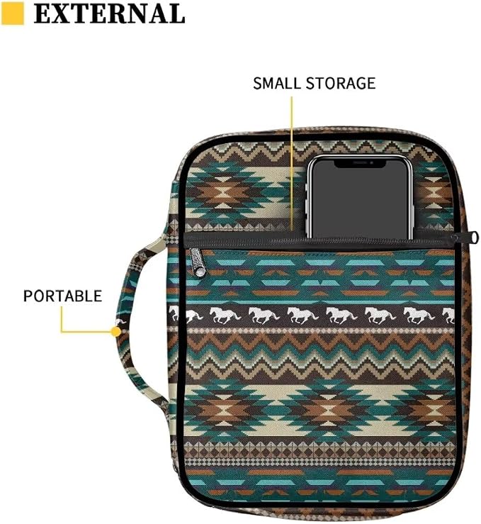 Coldinair Native Aztec Geometric Bible Cover Case for Men Women,Bible Bags Book Covers Kids Scripture Carrying Case with Handle and Pocket,Bible Book Carrying Case Tote Handbag