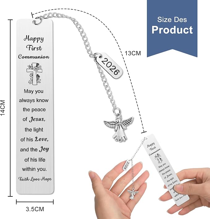 First Communion Bookmark,Tumwisk First Communion Gifts for Girls Angel Chain Bible Book Mark Christians Easter Bookmarks for Kids, Bookmarks for Women Inspirational Teenage Confirmation Baptism Gifts
