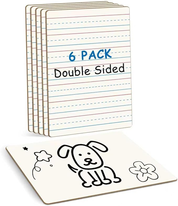6-Pack Dry Erase Boards, Double-Sided Mini Whiteboards with Lines for Kids, Students, Teachers – 6"x9" Lined Whiteboards for Math & English Writing Practice, Classroom Essentials