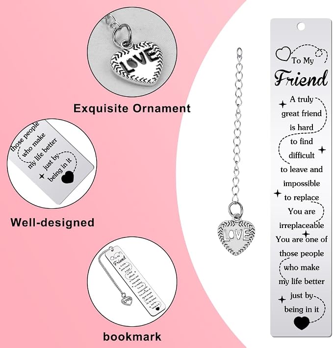 Quimoy Friend Bookmark for Women, Book Lovers Gifts, Friendship Gift for Woman，Best Friend Birthday Gifts for Women Friendship, Book Marks for Reading Friends Besties