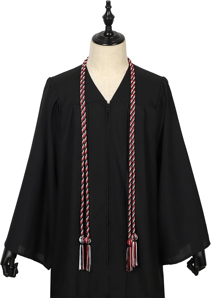 Graduation Double Honor Cords with Tassels Braided Academic Ropes for High School College Ceremony 68 Inch (Black White Red)