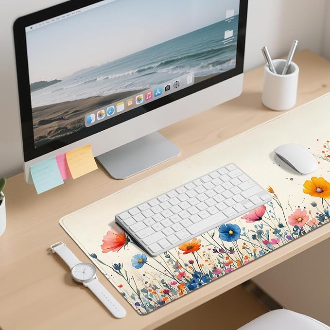 Botanical Wildflower Gaming Mouse Pad Large Desk Mat Rainbow Petals Color Floral Mousepad Computer Keyboard Pad Mouse Mat Laptop Mat 31.5 x 11.8 Mouse Pads for Desk Home Office Gaming