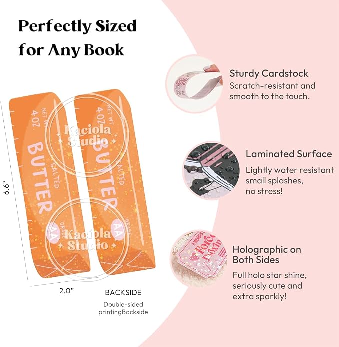 KACIOLA STUDIO 16PCS Salted Butter Stick Glitter Bookmarks, Funny Bookmarks for Women, Double Sided Bookmark Bulk Booklover Gifts, Book Accessories for Reading Bookclub Party Favors
