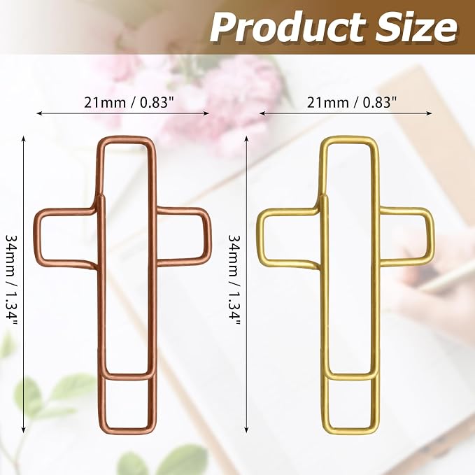 50Pcs Cross Paper Clips, Versatile Bible Paper Clips Journaling Paper Clip, Great Bookmarks for Bible Study Supplies/Christian Office and Home(Gold+Rose Gold)