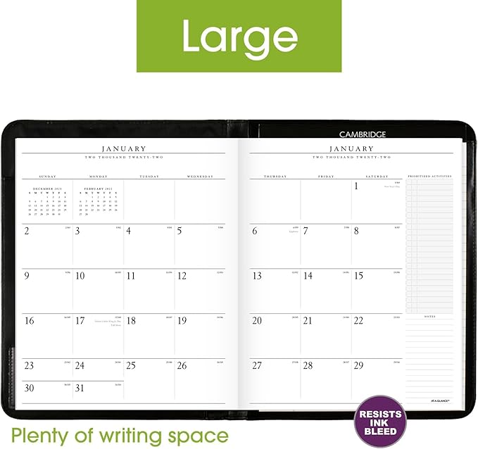 AT-A-GLANCE 2022 Monthly Padfolio by AT-A-GLANCE, 9" x 11", Large, Executive, Black (7029005)