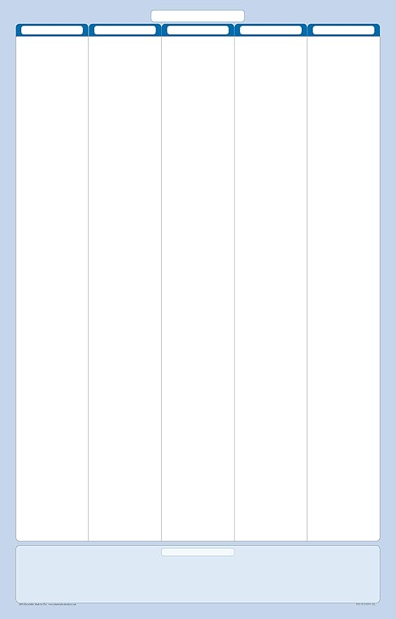 Sky Blue 5-Column Dry-Erasable Task, Goals & Objectives Wall Organizer Planner 48" tall x 32" wide - Vertical. Complete with Marker, and Eraser
