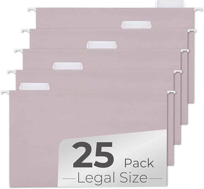 Y YOMA Legal Size - 25 Pack Colored Hanging File Folders Decorative Hanging Folder Cute Pretty File Folder for Filing Cabinet Office Home with 1/5-Cut Adjustable Tabs, Morandi Purple