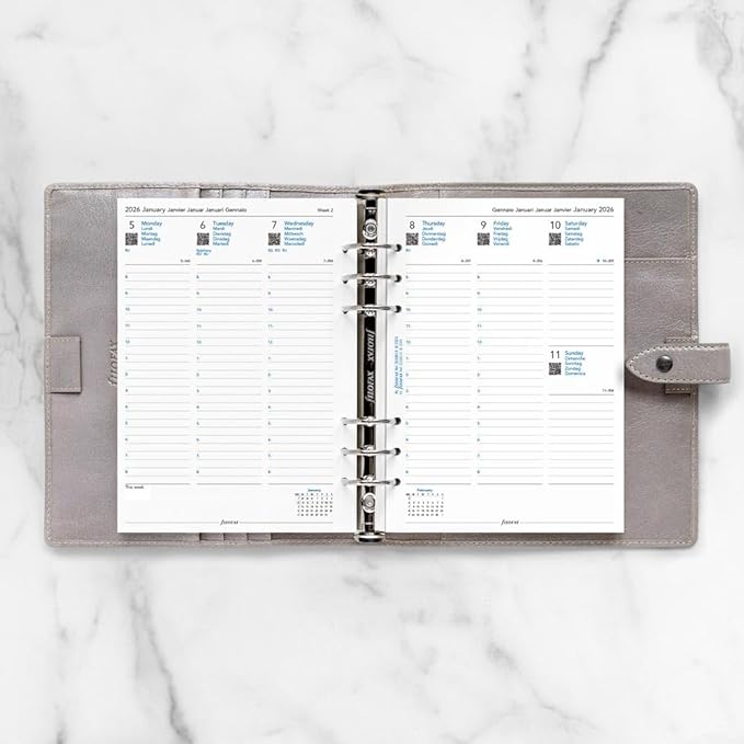 Filofax Calendar Diary Refill, A5 Size, Week-to-View with Appointments, White Paper, Multilingual: Five Languages, 2026 (C68514-26)