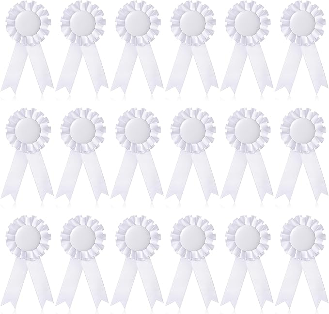 Henoyso 18 Pcs Blank Award Ribbon 1st Place Rosette Prize Award Medals Ribbons Recognition Participation Badges for Competition DIY Party Accessory Science Fair Talent Show(White)