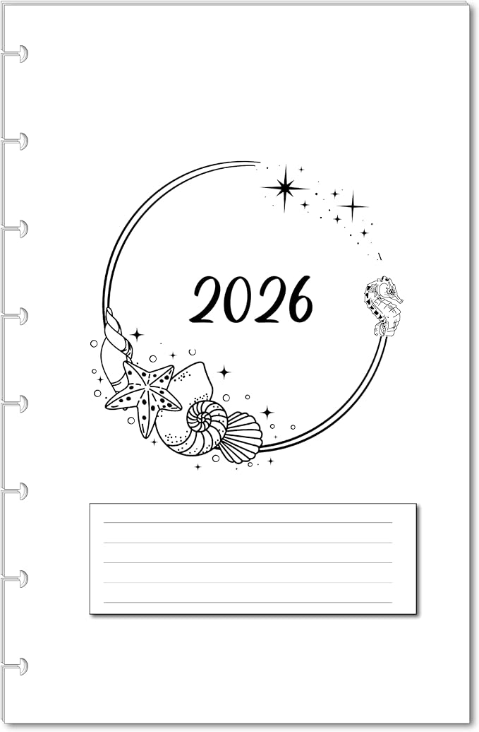 2026 Monthly Planner Calendar Refills for 7,8,9,11 Disc Mini, Classic, Skinny, Junior, Big size Discbound, Happy Planners, Loose-Leaf Inserts, 12 Month (8 Disc Junior, Ocean)