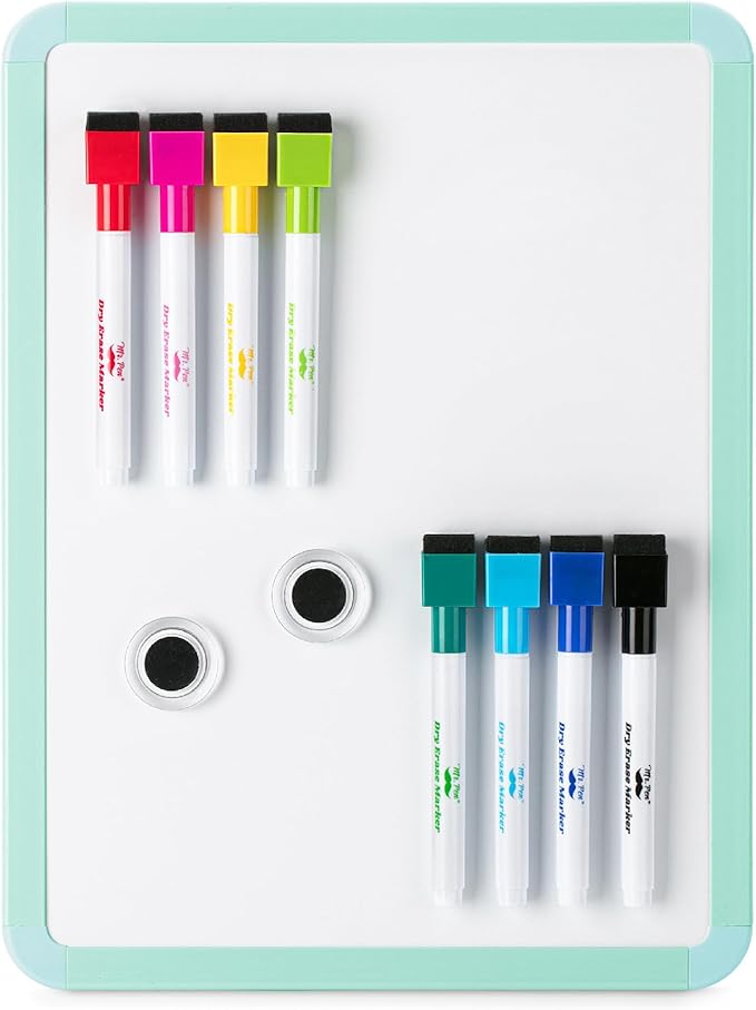 Mr. Pen- Small Dry Erase Board, 12.5x9.5 Inches, Whiteboard with 8 Fine Point Dry Erase Markers and 2 Board Magnets, Magnetic Small White Board for Students, Home, Office and Classroom