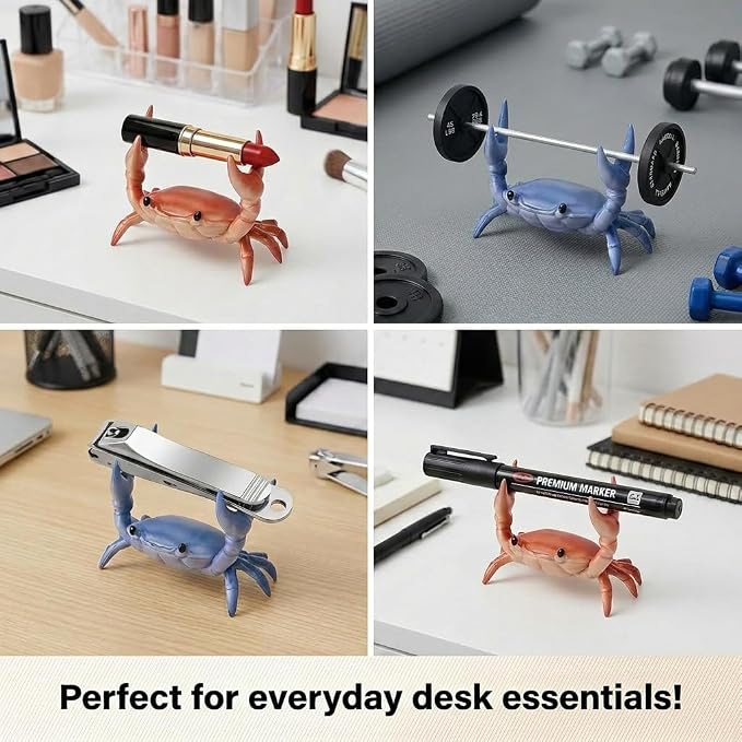 4Pcs Weightlifting Crab Pen Holder with Mini Barbells, Funny Desk Decor Organizer Accessories Set, Novelty Office Gifts for Coworkers Adults Men, Cute Stand for Pencils Makeup Brushes(Red+Blue)