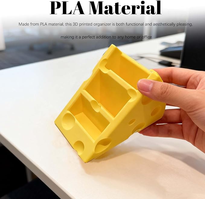 Cheese-Shaped 3D Printed Remote Control Holder with 3 Compartments - Ideal for Home and Office Organization