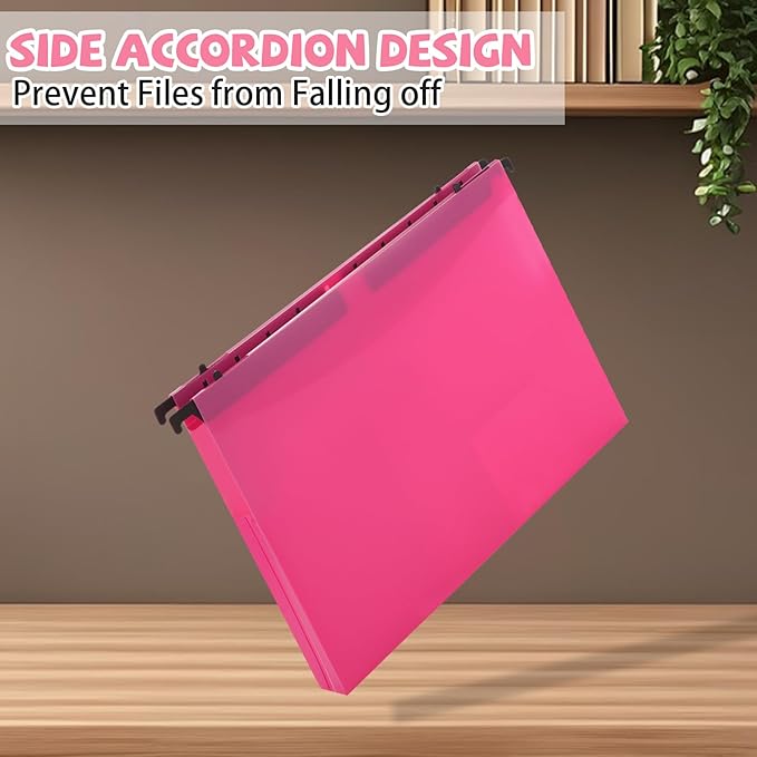 12 Pack Plastic Extra Capacity Hanging File Folders, Expanding Hanging File Folder Letter Size, File Cabinet Folders for Filing Cabinet Office Home, 6 Colors
