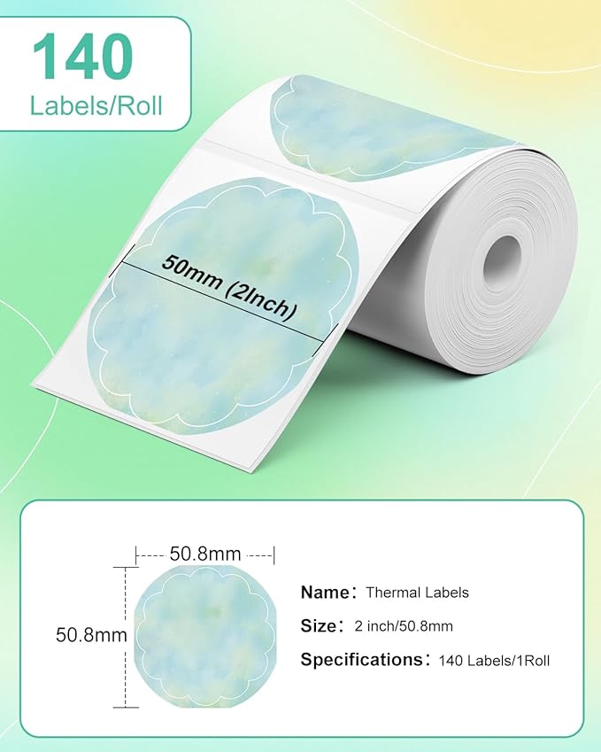 M110 Label Compatible with M100/M110/M120/M260/M220/M150/M421/241BT/243BT, 1.96" x 1.96"(50x50 mm), Thermal Round Gradient Color Paper for Logo/Thank You Label/Small Business/,140 Labels/Roll