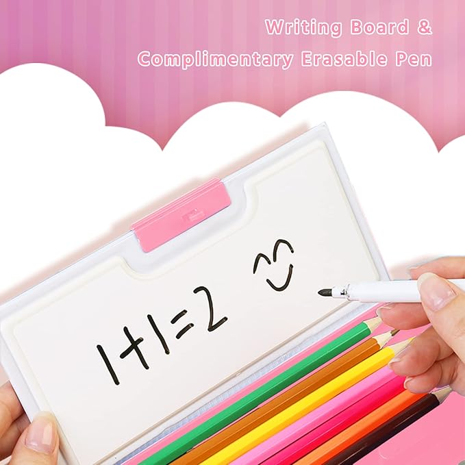 【2Pack】Pop Up Multifunction Pencil Case for Girls and Boys, Cute Cartoon Pen Box Organizer Stationery with Lock, Sharpener, Schedule, Whiteboard, School Supplies, Best Gifts for Kids (Purple+Pink)
