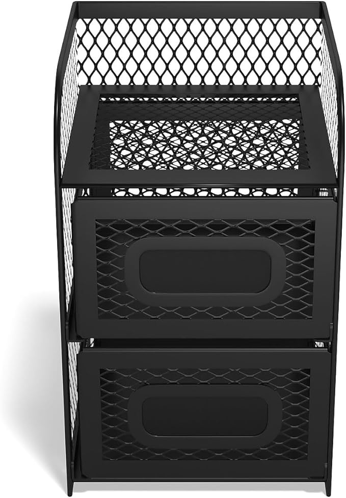TRU RED Wire Mesh Desktop Organizer, 3‑Compartment Accessory Holder, Matte Black, 3‑Pack – Office Desk Storage