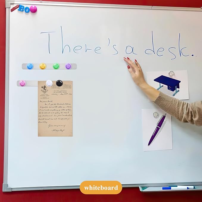 Magnetic Board for Wall - 4 Pcs Frameless Stainless Iron Magnetic Strips with Adhesive Backing, Magnet Bulletin Board with 7 Colorful Magnets, Memo Board Metal Strip for Office, Kitchen, School