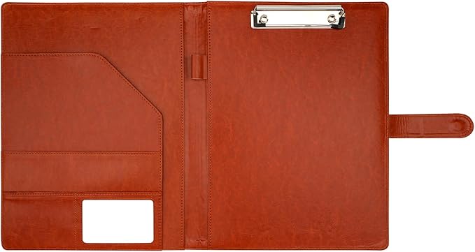 Professional Padfolio with Clipboard,Faux Leather Folder Portfolio Binder for A4 Letter Size Legal Pad, Resume, Notepad for Business Office Conference (Brown)