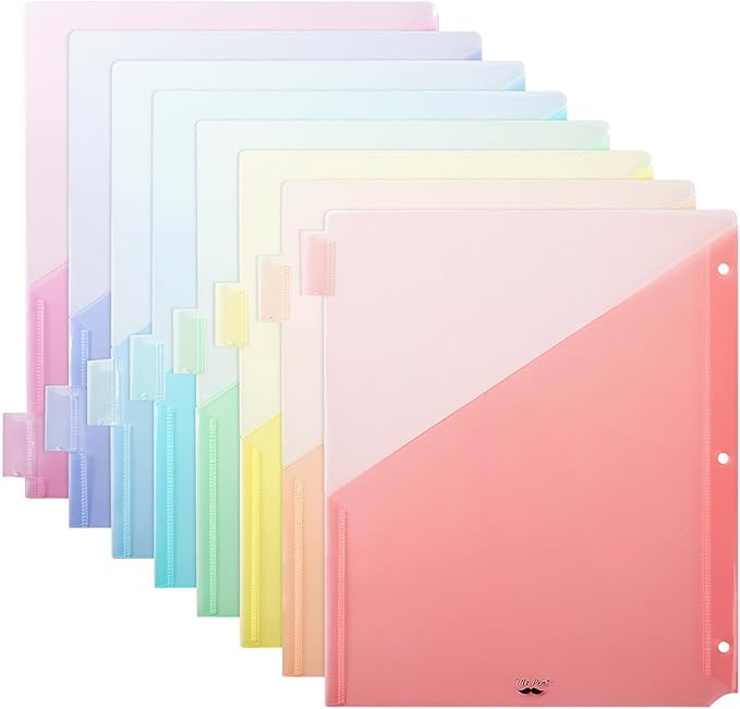 Mr. Pen Binder Dividers with 8-Tab, Pastel Colors, 3 Ring Binder with Tabs and Pockets