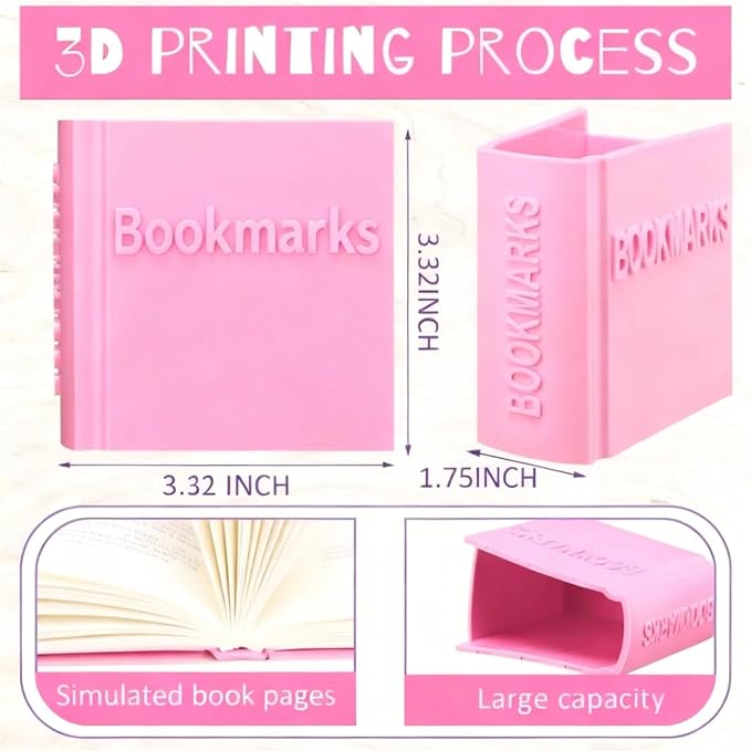 3D Printed Book Shaped Bookmark Holder Bookish Gifts Gift Bookish Accessory Office Desk Supplies Funny Bookmark Accessories End of Year Gift for Teacher(Pink)