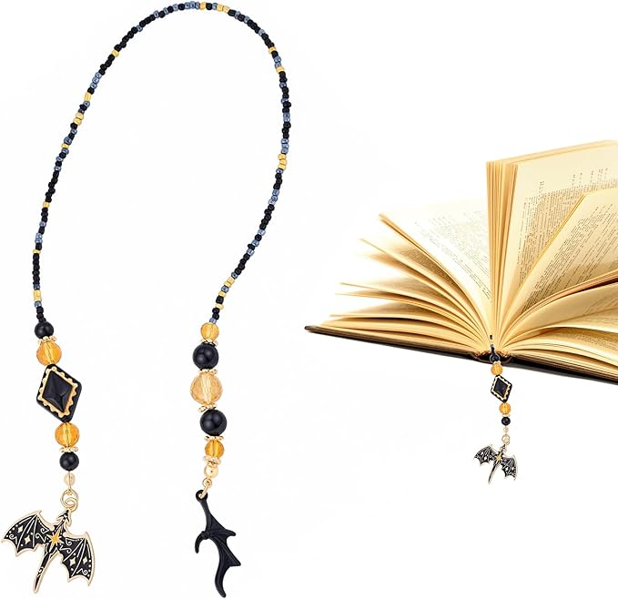 Black Dragon Wing Beaded Bookmark - Fantasy Gothic Beads Book Mark for Women & Men, Unique Aesthetic Accessories Bookish Gifts for Booklovers Students Teachers