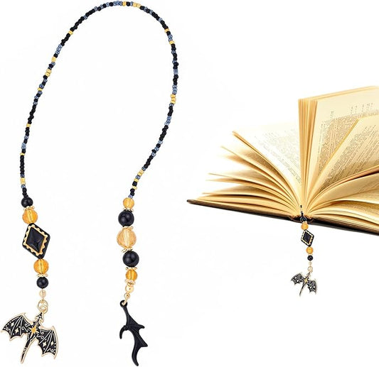 Black Dragon Wing Beaded Bookmark - Fantasy Gothic Beads Book Mark for Women & Men, Unique Aesthetic Accessories Bookish Gifts for Booklovers Students Teachers