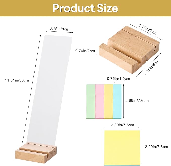 Monitor Memo Board, Multifunction Sticky Note Holder for Computer Screen, Office Desk Accessories with Acrylic Monitor Side Panel, Sticky Notes, Wooden Phone Stand for Desktop Laptop Decoration