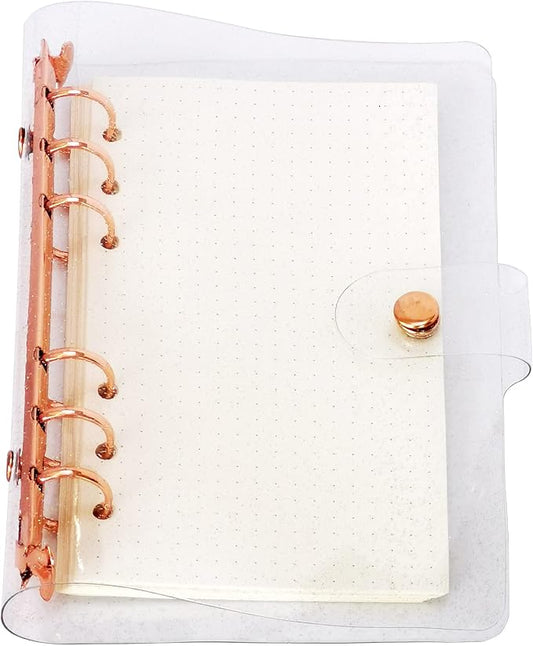 A6 A5 6-Holes Colorful PVC Cover Personal Organizer with Snap Button Closure File Folder for Loose Leaf Sheet Notebook (Rose Gold, A6 mini Set)