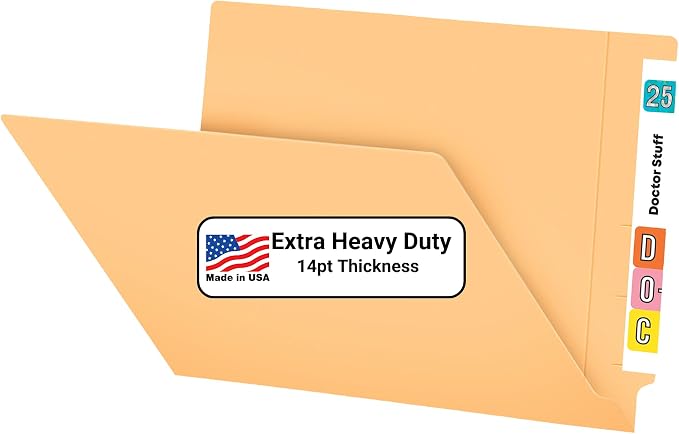 Tan File Folders, Doctor Stuff, Letter Size Reinforced End Tab Folder, 14 pt Stock, Box of 50
